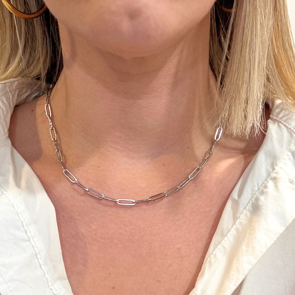 Silver Paperclip Chain Necklace- 16"
