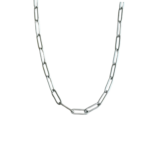 Silver Paperclip Chain Necklace- 16"