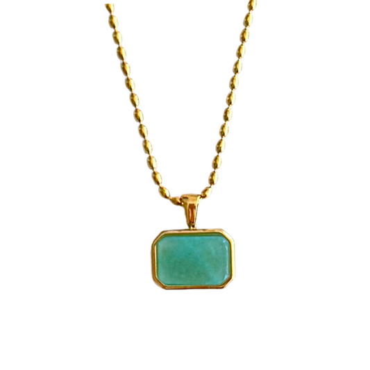 Gold Rice Chain Necklace with Turquoise Pendant