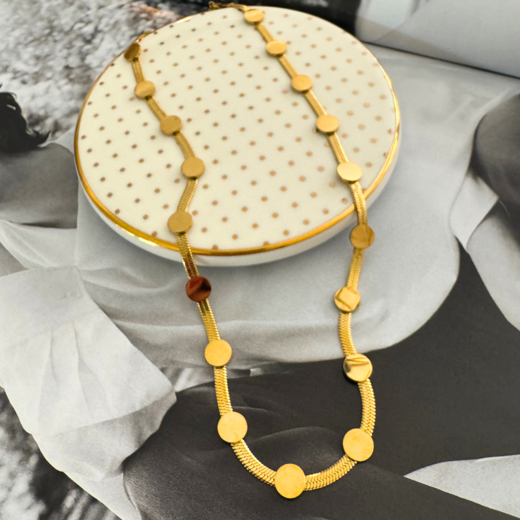 Gold Disc Station Necklace