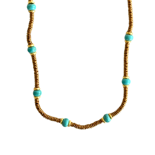 Gold bead with Genuine Turquoise Station Necklace