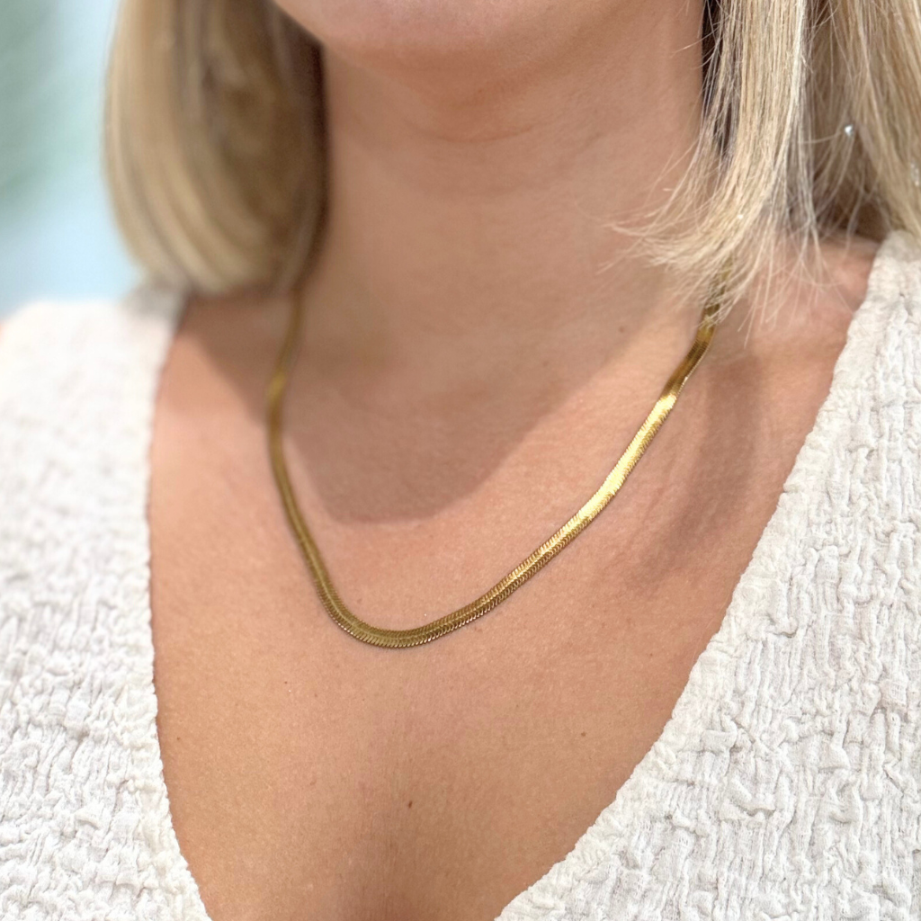 4mm Gold Herringbone Chain Necklace
