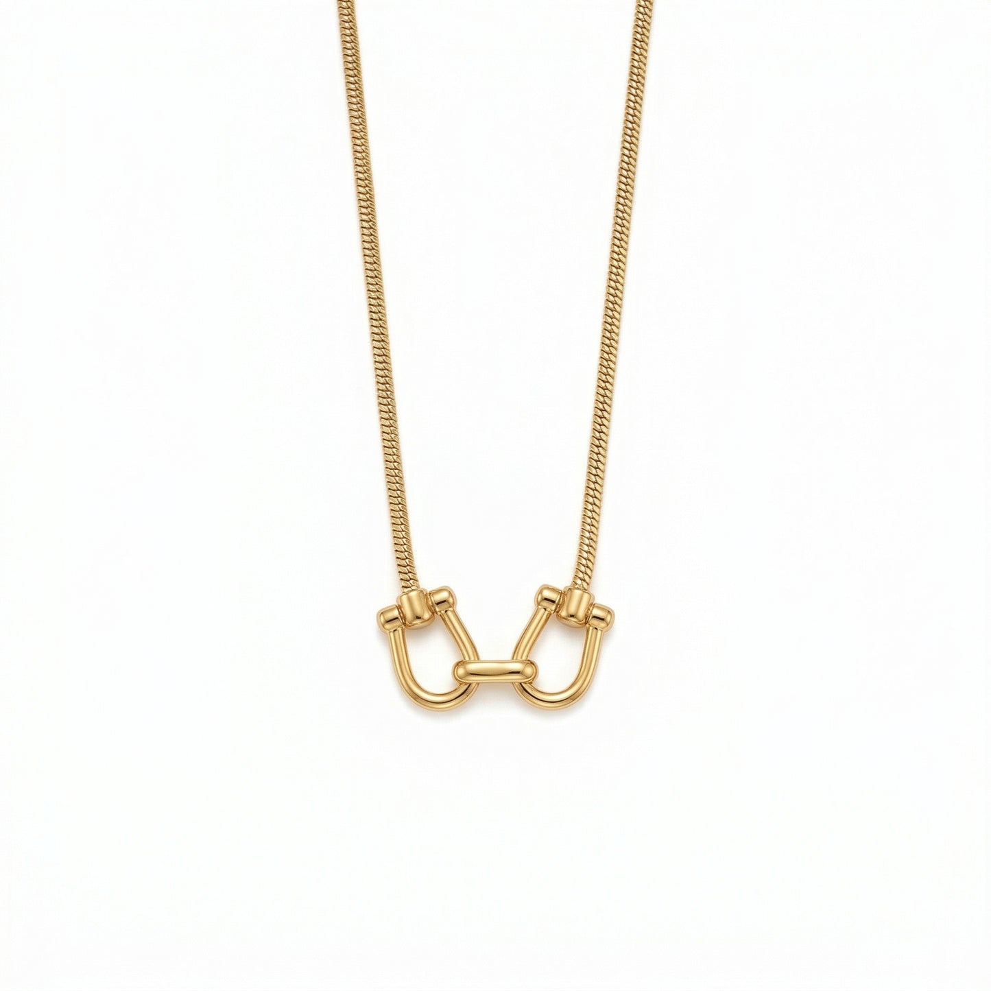 Gold Double Horse Bit Snake Chain Necklace