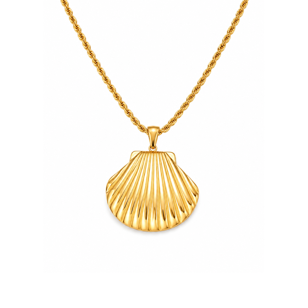 Gold Rope Chain with Shell Pendant Necklace