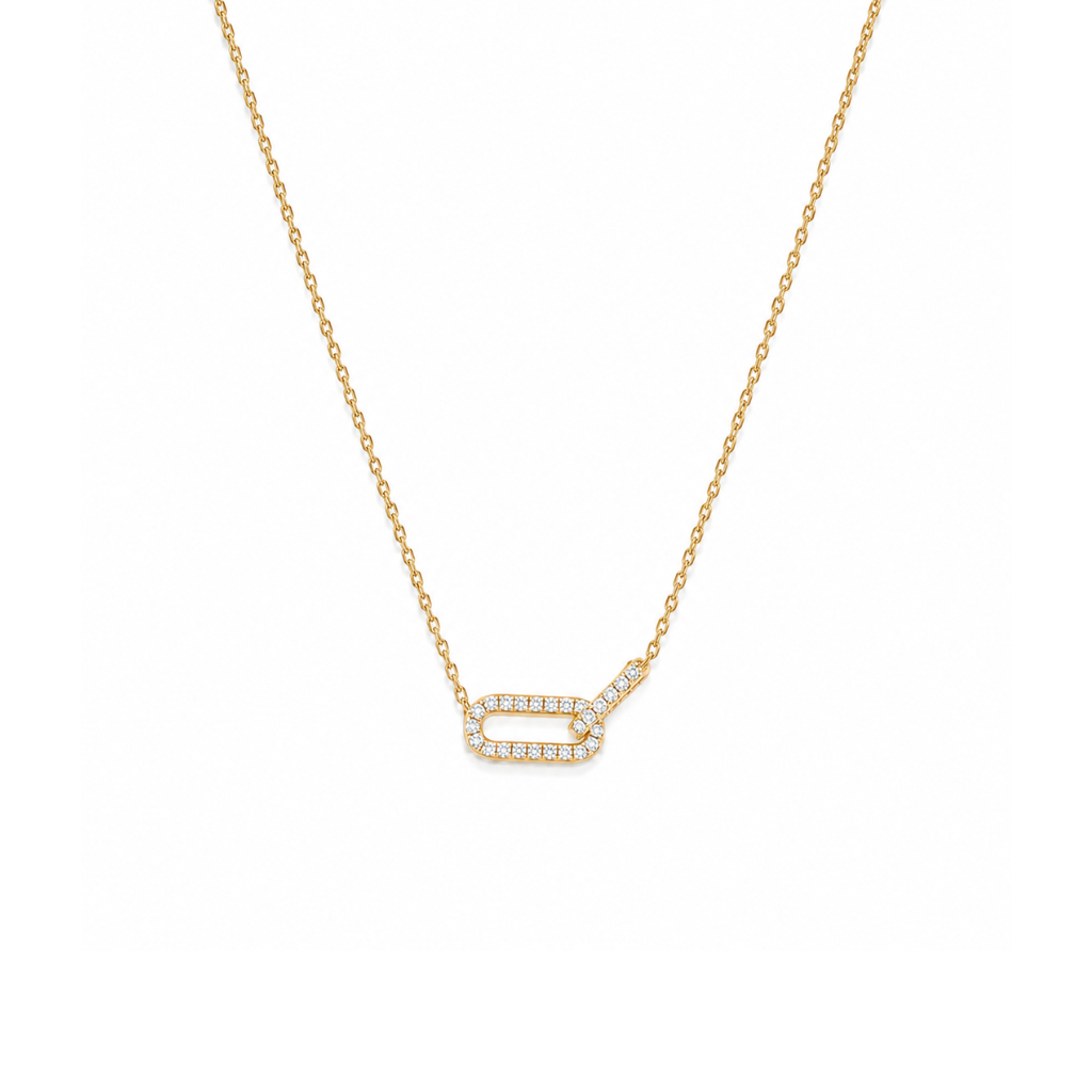 Gold Vermeil Pavé Linked Paperclip Necklace
