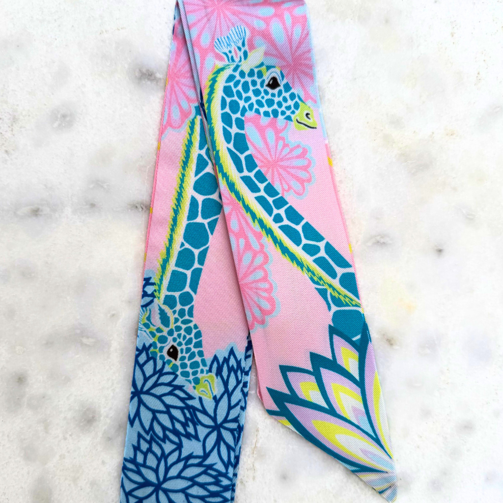 S100- Pink & Blue Giraffe Printed Scarf