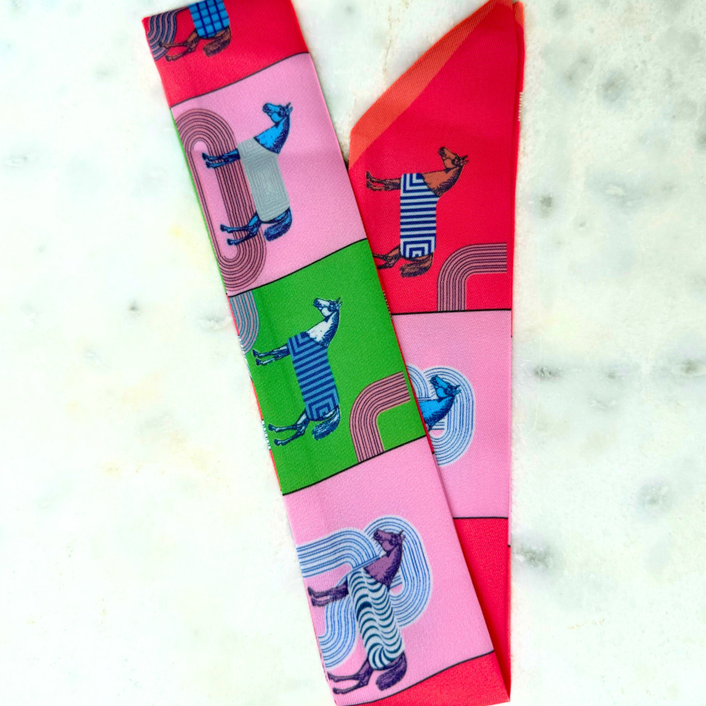 S103- Pink and Green Horse Print Scarf