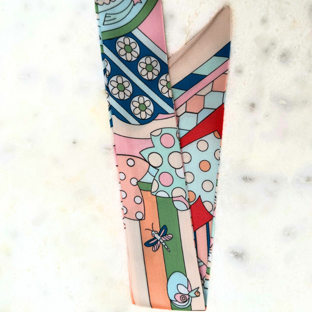 S106- White and Coral Butterfly Print Scarf