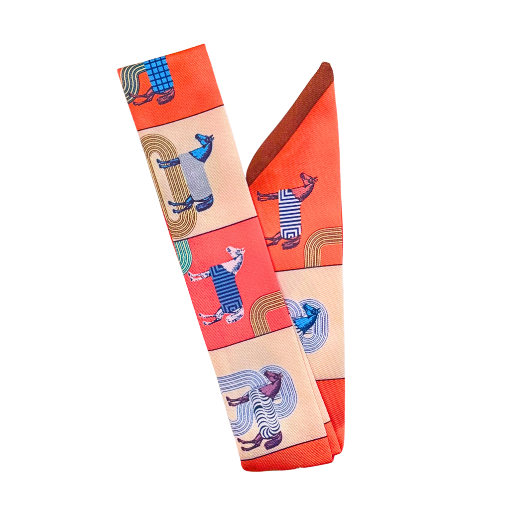 Orange & Blue Horse Printed Scarf - Reversible