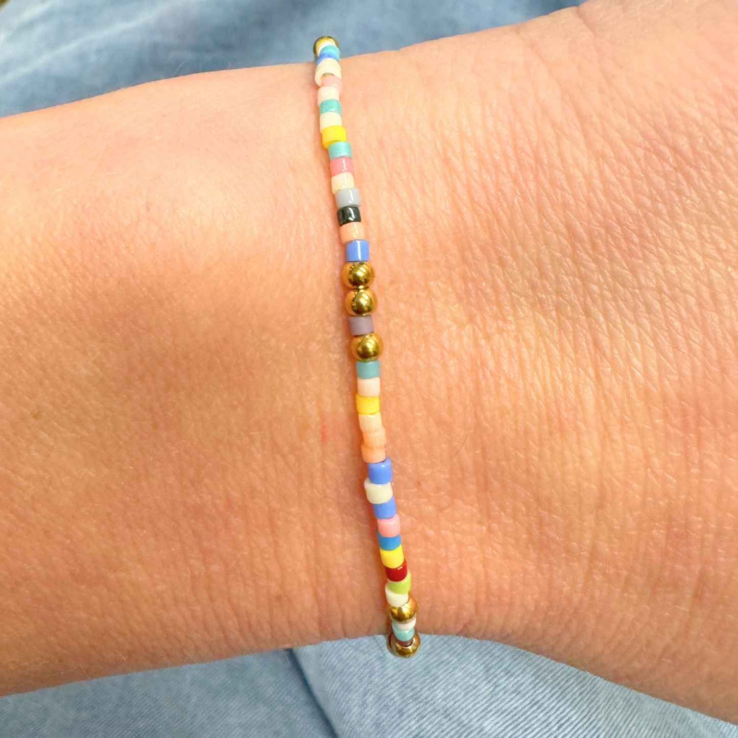 Multicolor & Gold Bead Stretch Bracelet