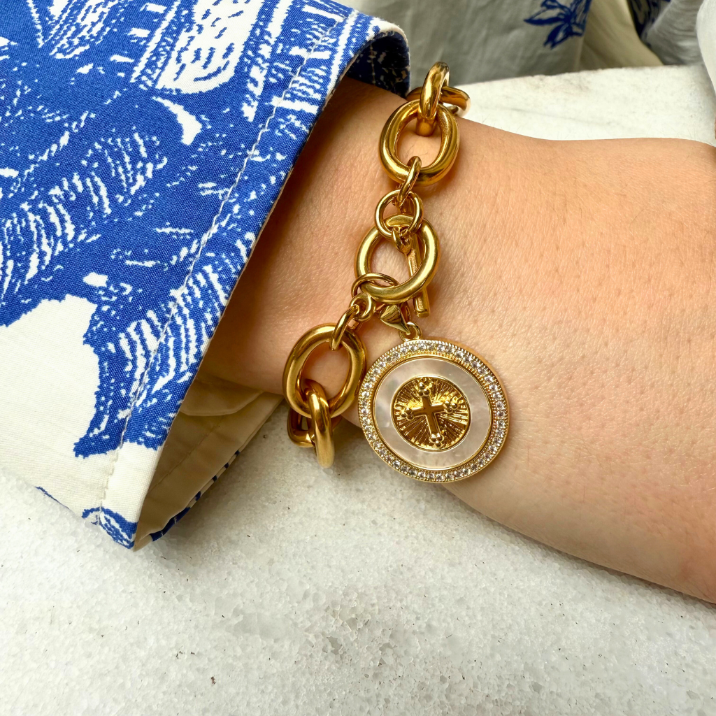 Cross Mother of Pearl Charm Bracelet