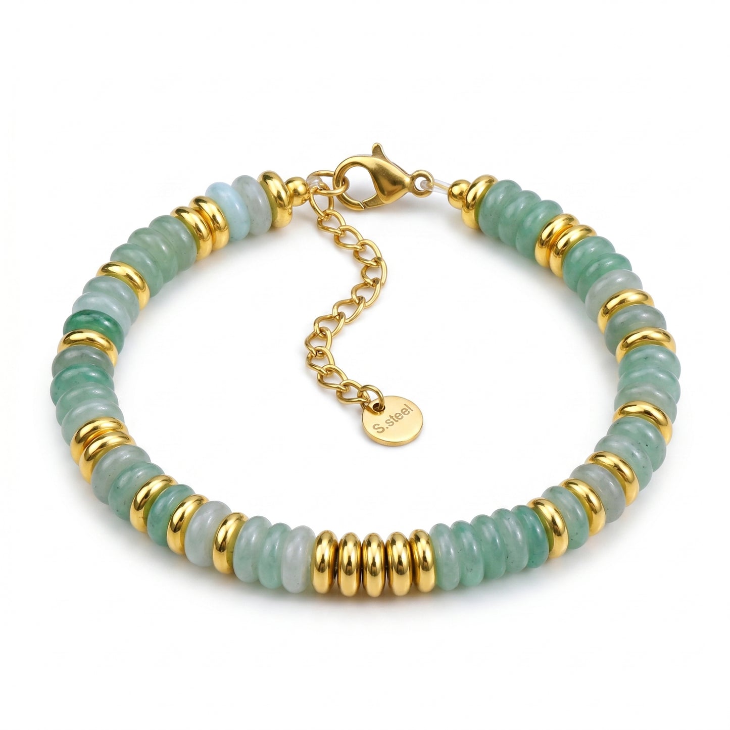 Green & Gold Natural Crystal Beaded Clasp Bracelet