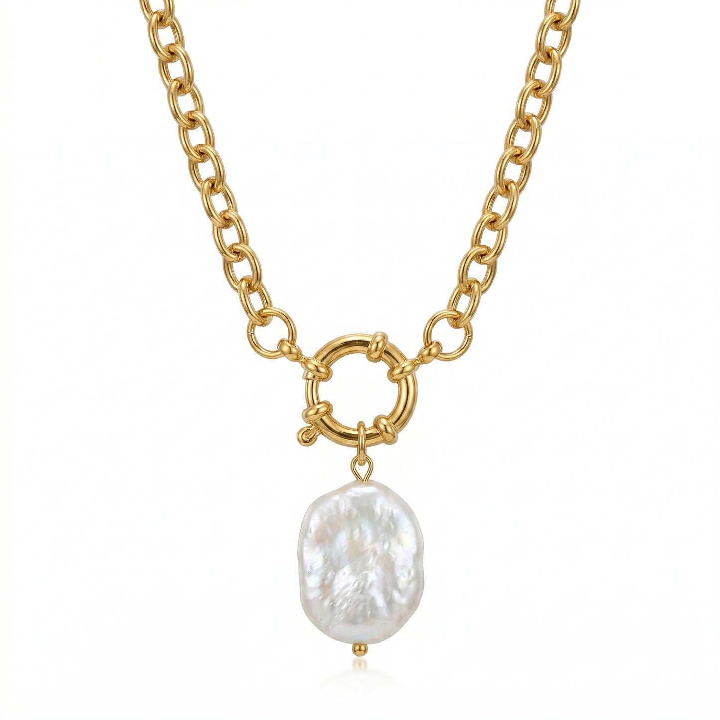 Gold Chain with Freshwater Pearl Charm Necklace