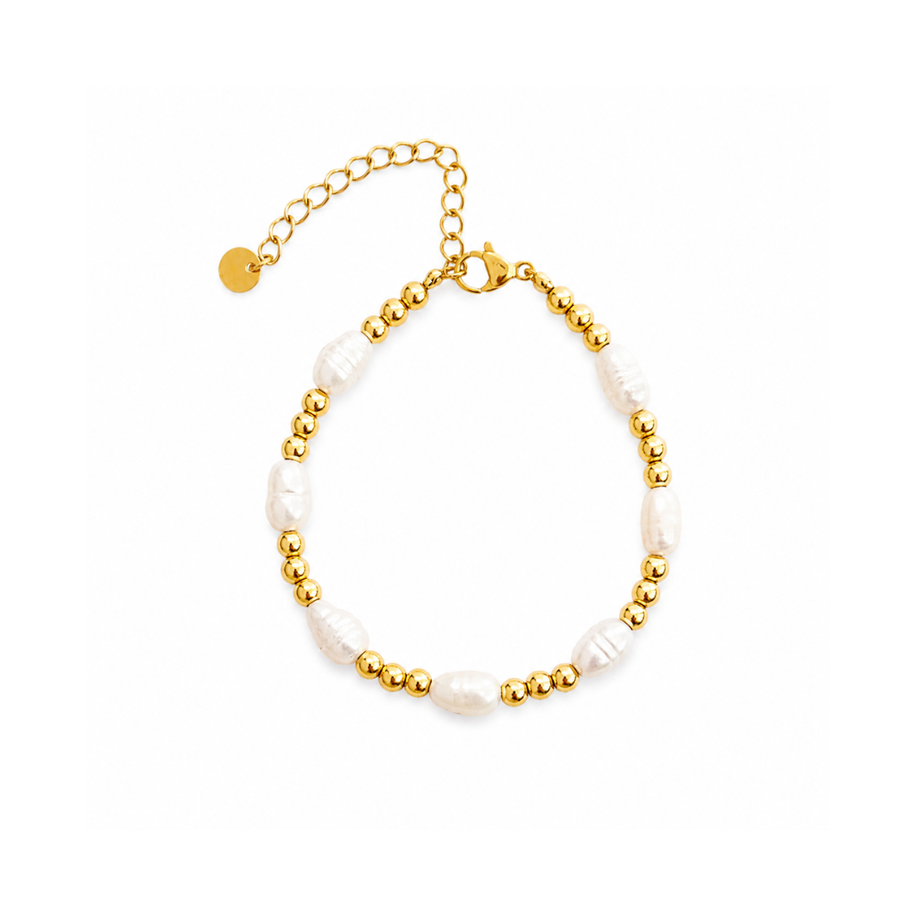 4mm Gold Bead with Pearls Clasp Bracelet