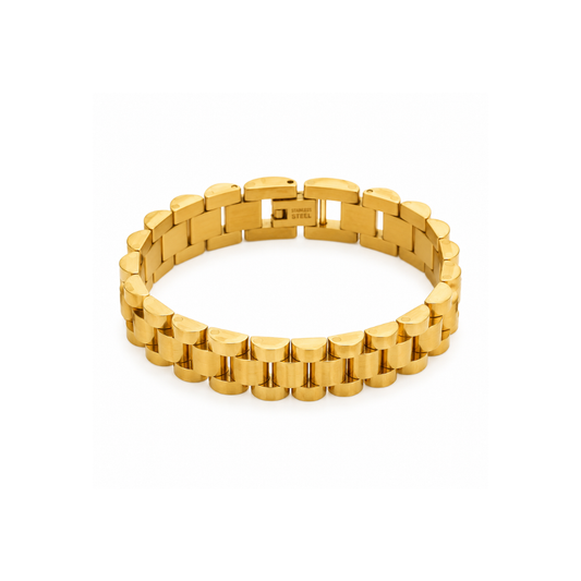Gold chain bracelet on a white background