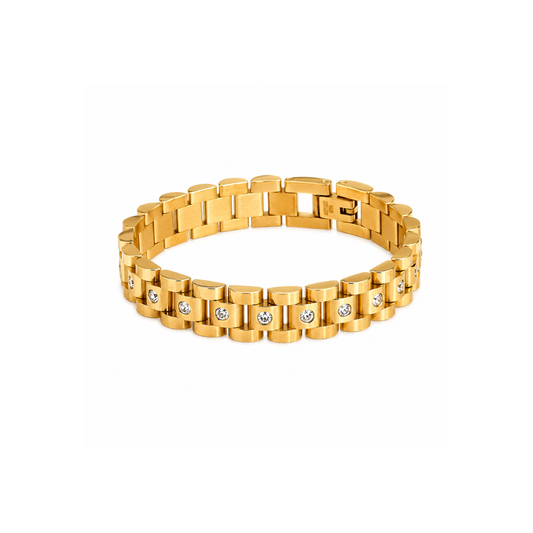 Gold Watchband Bracelet with Cubic Zirconia