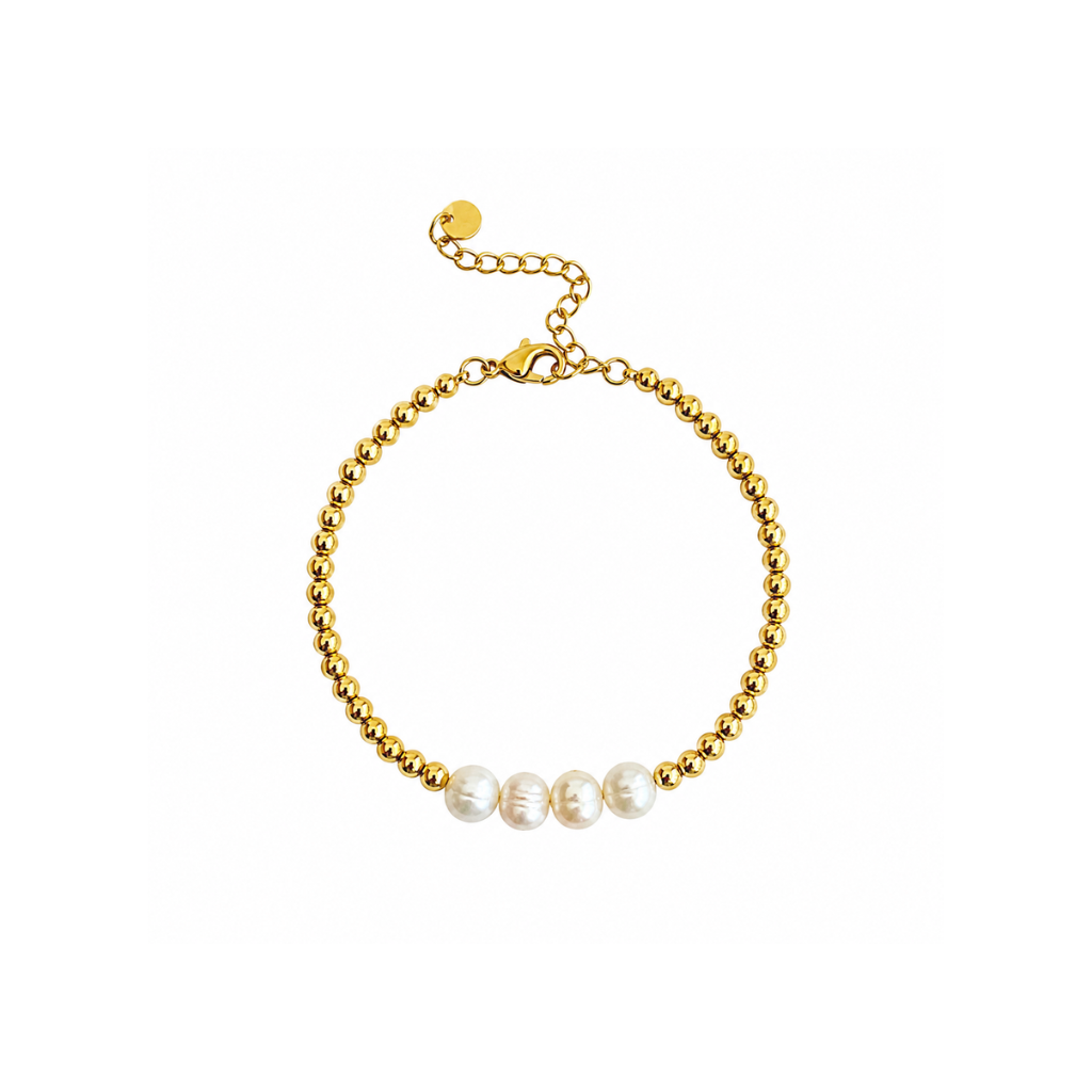 Gold Bead and Four Pearl Bracelet