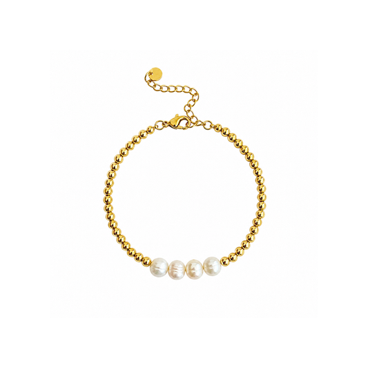 Gold Bead and Four Pearl Bracelet