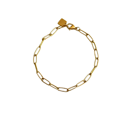 Gold Paperclip Bracelet with Square Charm
