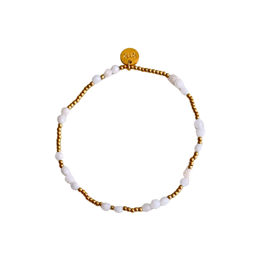 2mm Gold Bead with 3mm Pink Opal Station Bracelet
