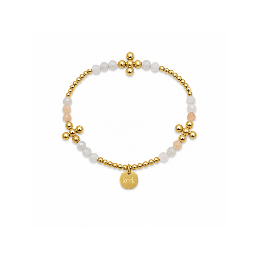3mm Pink Opal and 2.5mm Gold Bead Cross Bracelet