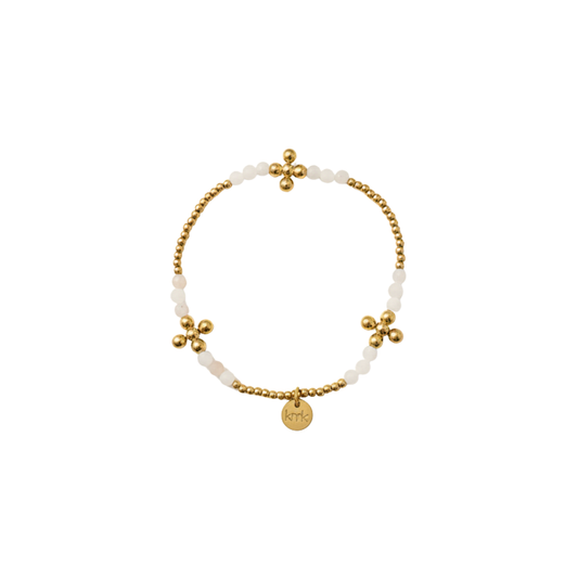 3mm Pink Opal and 2.5mm Gold Bead Cross Bracelet