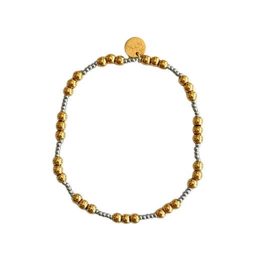 2mm Silver Bead and 4mm Gold Bead Station Bracelet