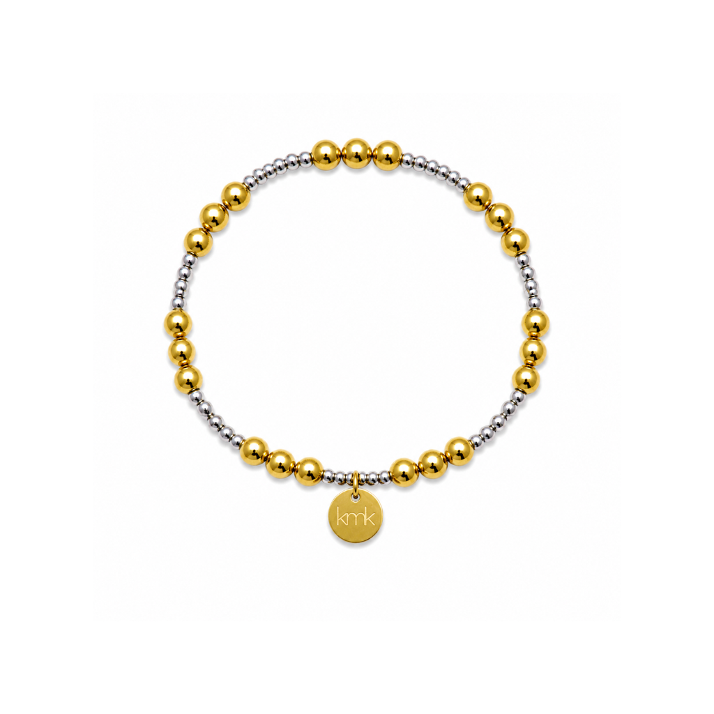 2.5mm Silver Bead and 5mm Gold Beaded Bracelet