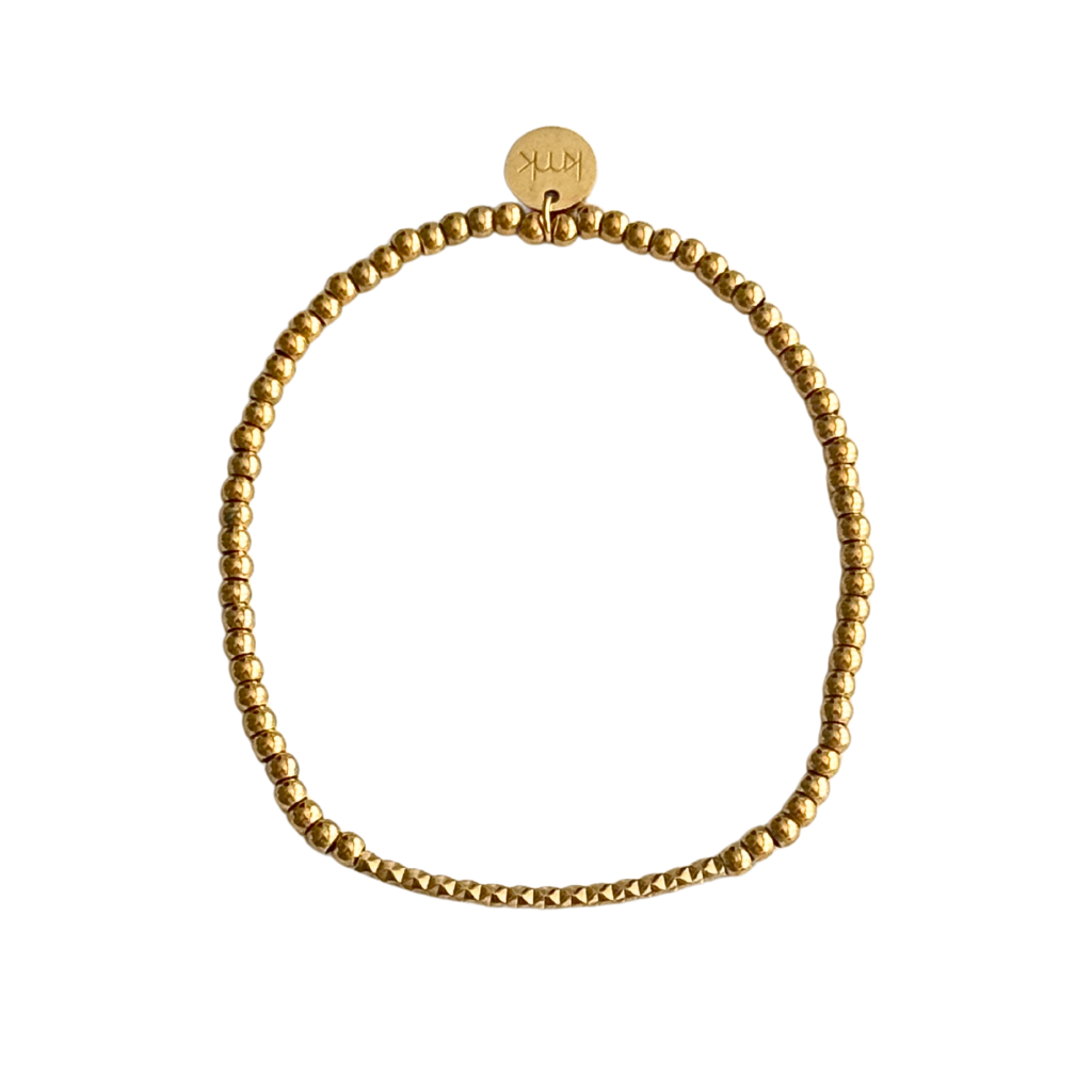 Gold Textured Bar and Gold Beaded Bracelet