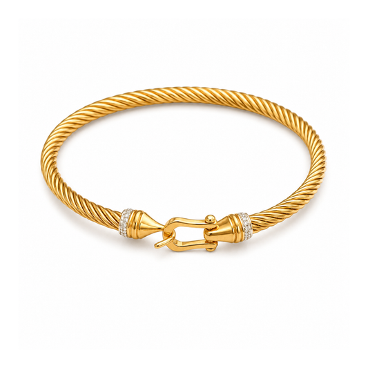 Gold Cable Bangle with hook clasp