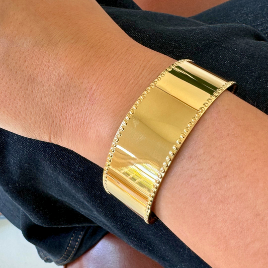 Gold Wide Cuff with Beaded Trim