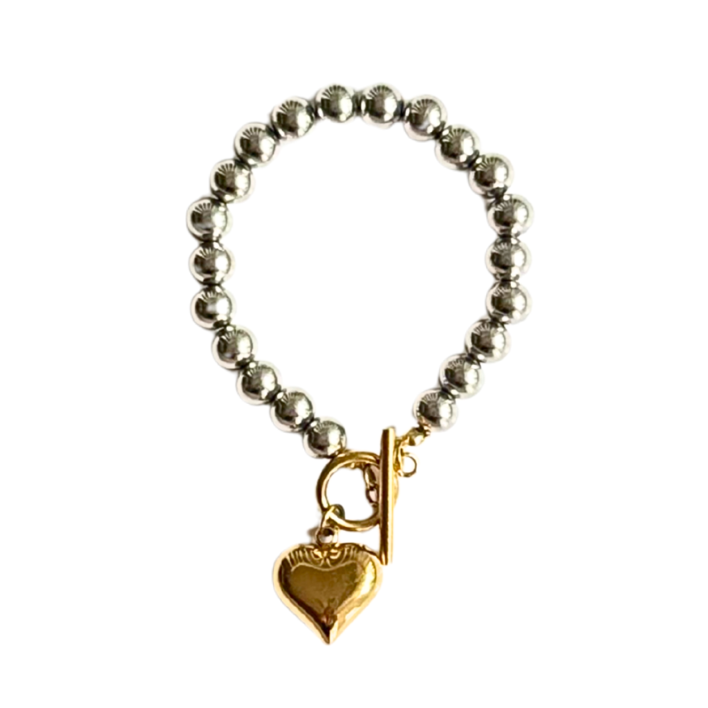 Two-Tone Puff Heart Bracelet