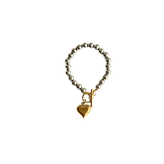 Two-Tone Puff Heart Bracelet