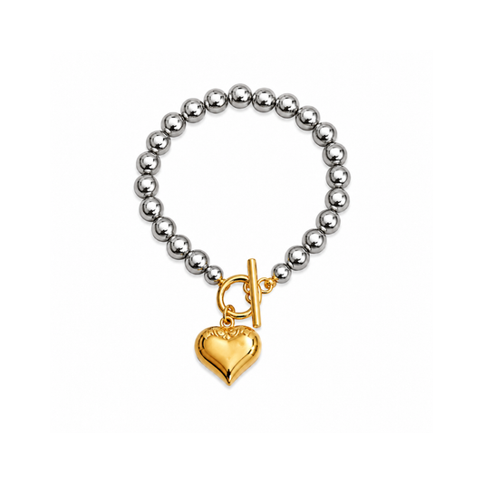 Two-Tone Puff Heart Bracelet