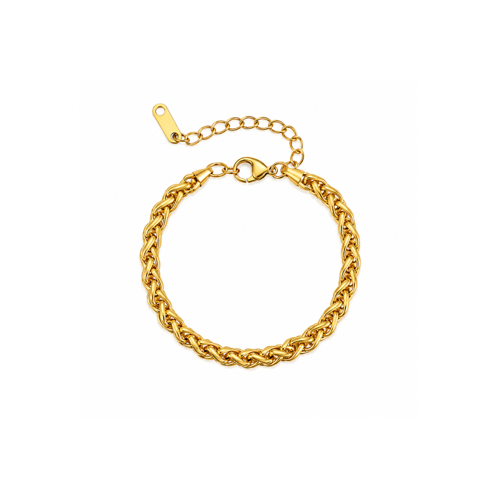 Gold chain bracelet on a white background