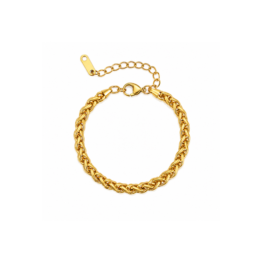 Gold chain bracelet on a white background