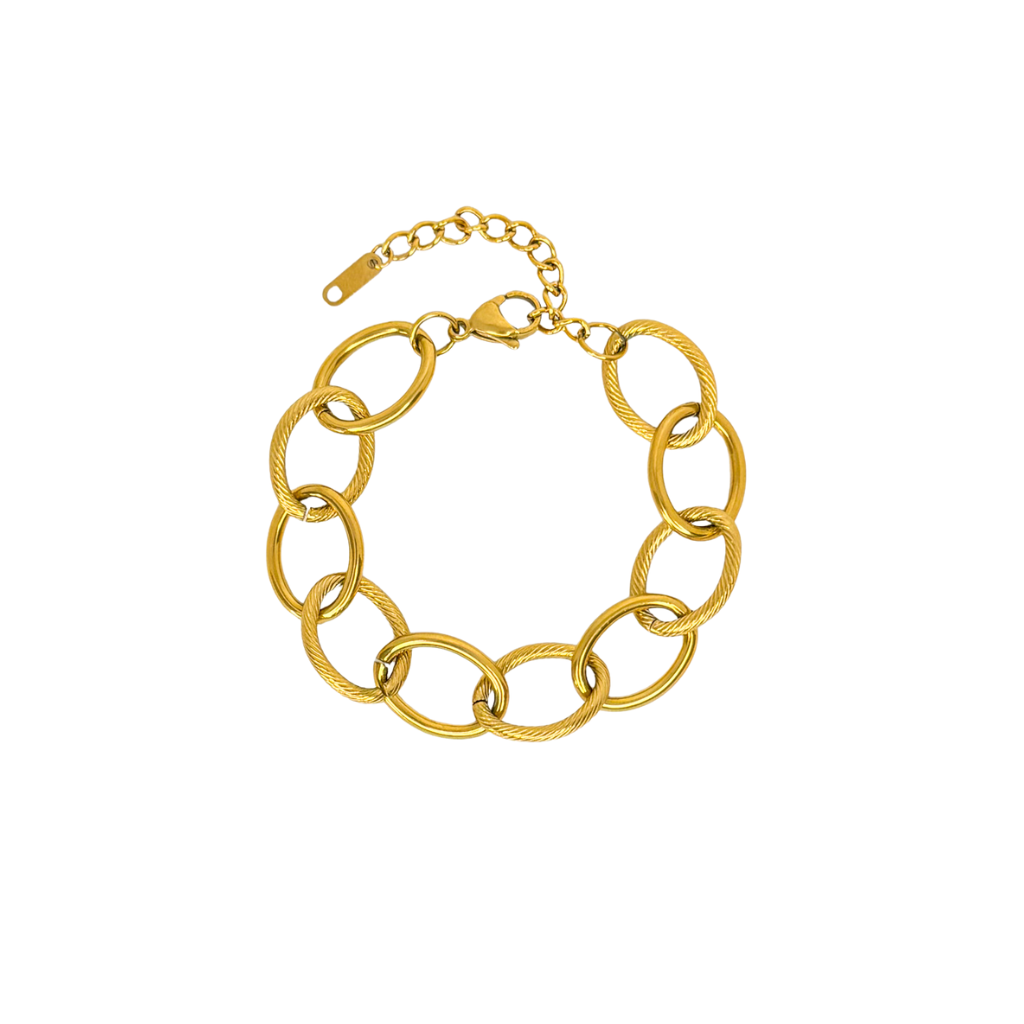 Gold Large Textured Oval Link Bracelet