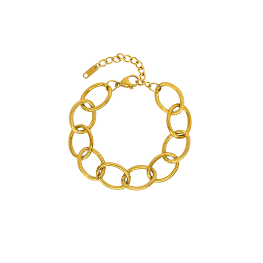 Gold Large Textured Oval Link Bracelet