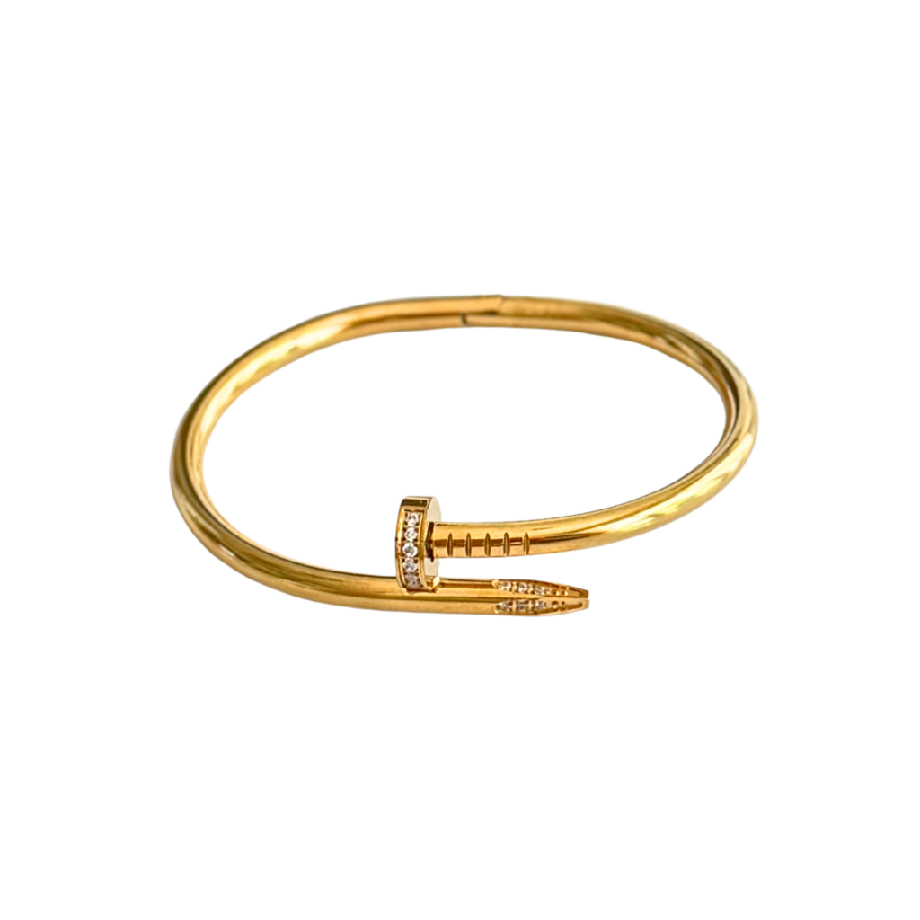 Gold Nail Bangle with Cubic Zirconia