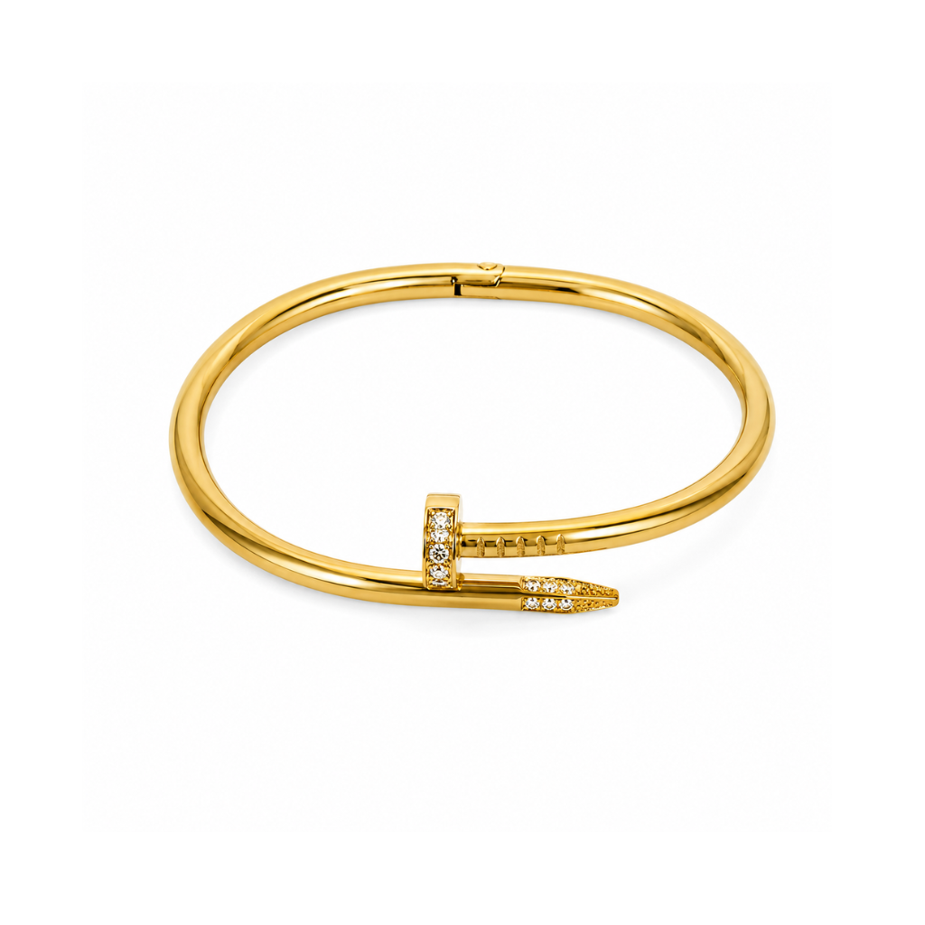 Gold Nail Bangle with Cubic Zirconia