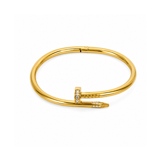 Gold Nail Bangle with Cubic Zirconia