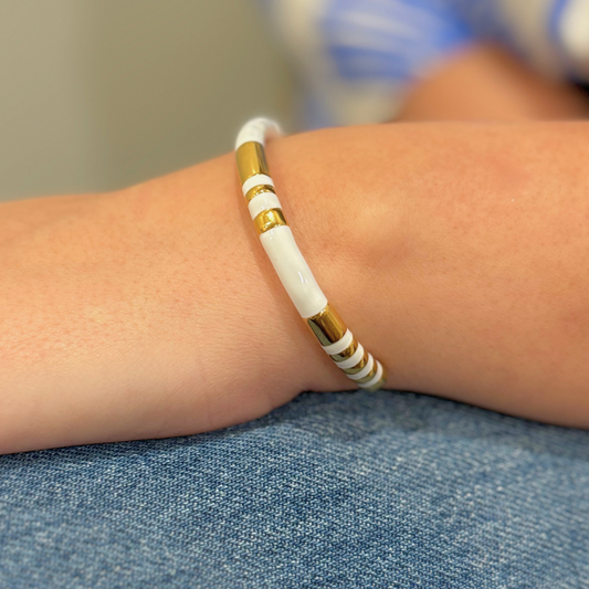 Thin Gold and White Enamel Cuff