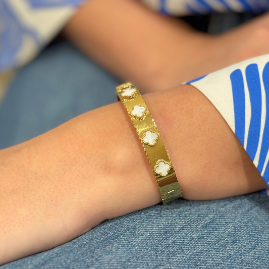 Gold Clover Mother-of- Pearl Bangle
