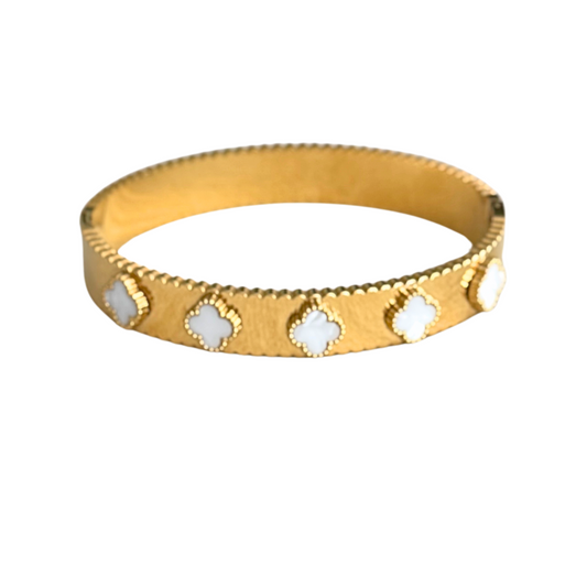 Gold Clover Mother-of- Pearl Bangle
