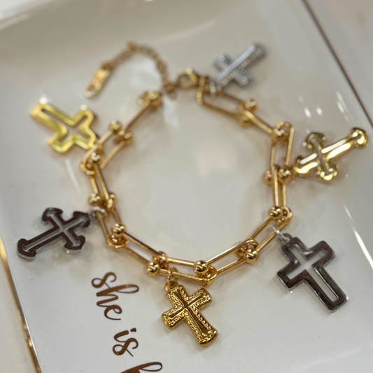 Two-Tone Multi Cross Bracelet