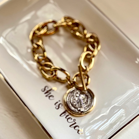 Two Tone Coin Charm Bracelet