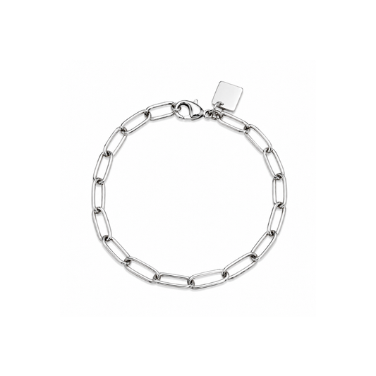 Silver Paperclip Chain with Small Square Charm Bracelet