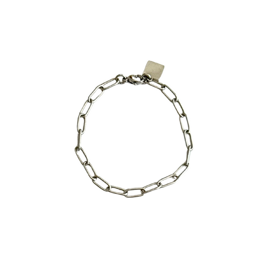 Silver Paperclip Chain with Small Square Charm Bracelet