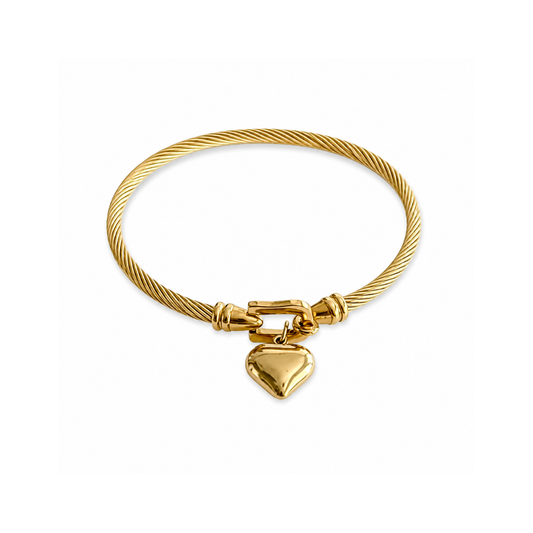 Gold Puff Heart Cable Clasp Bracelet