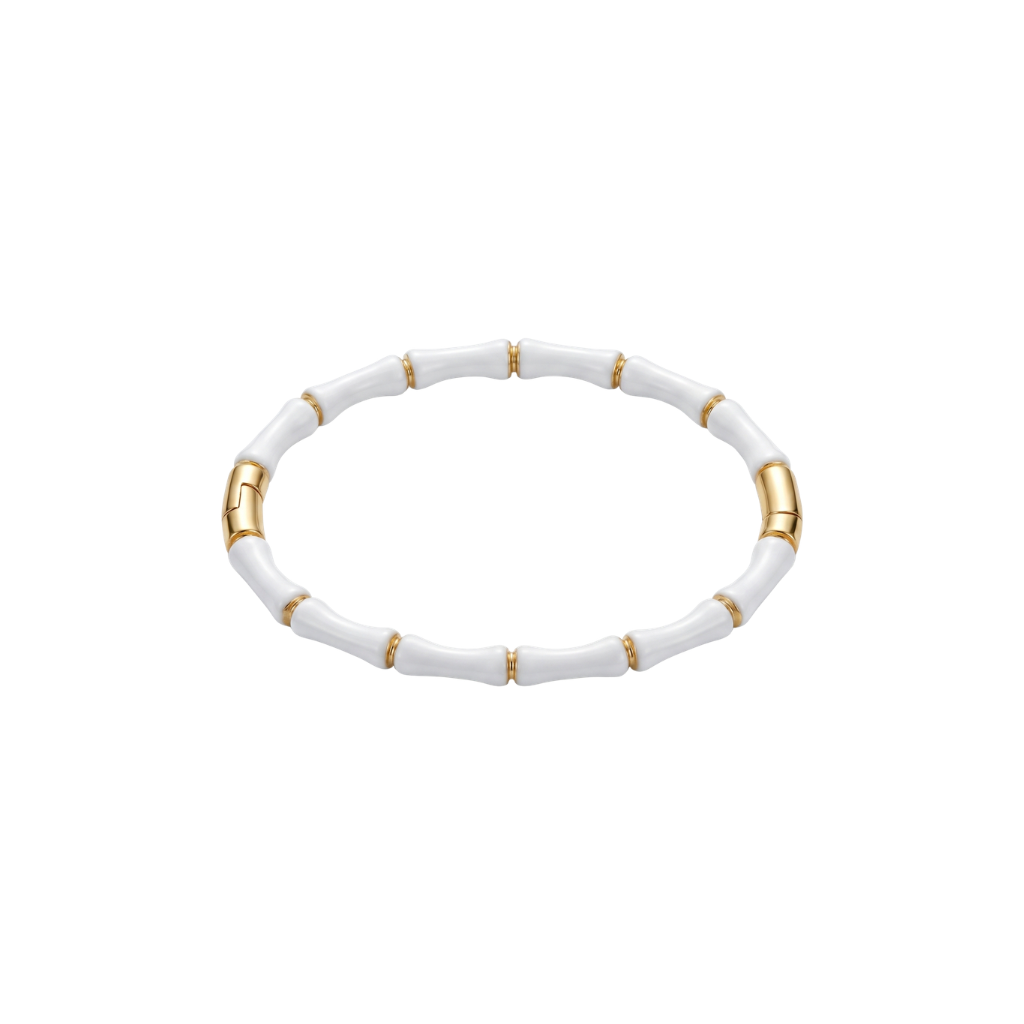 Gold and White Enamel Bamboo Bangle